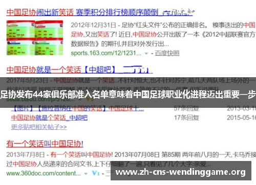 足协发布44家俱乐部准入名单意味着中国足球职业化进程迈出重要一步